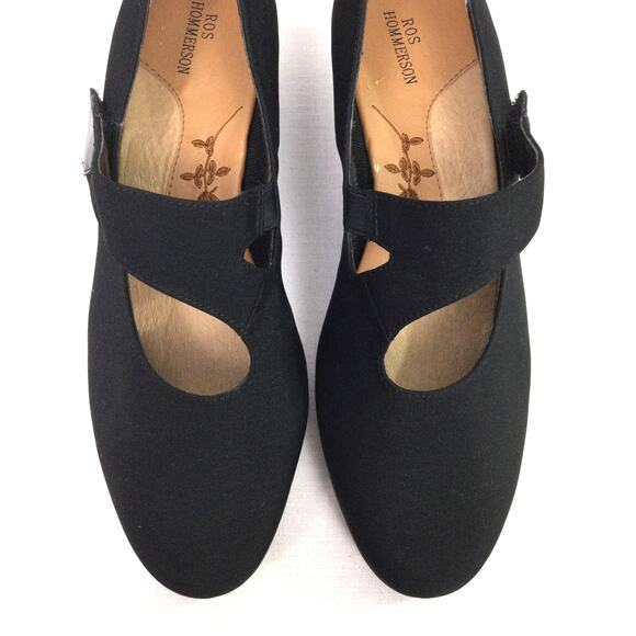 Ros Hommerson Round Toe Mary Jane Hook and Loop Black Fabric Kitten Wedge 7M - Picture 13 of 13